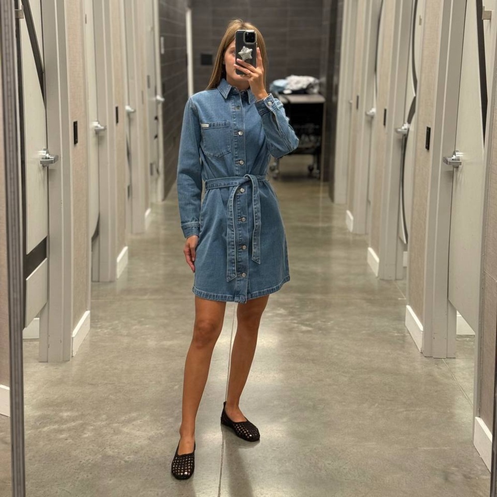Calvin Klein Blue Denim Long Sleeve Dress
